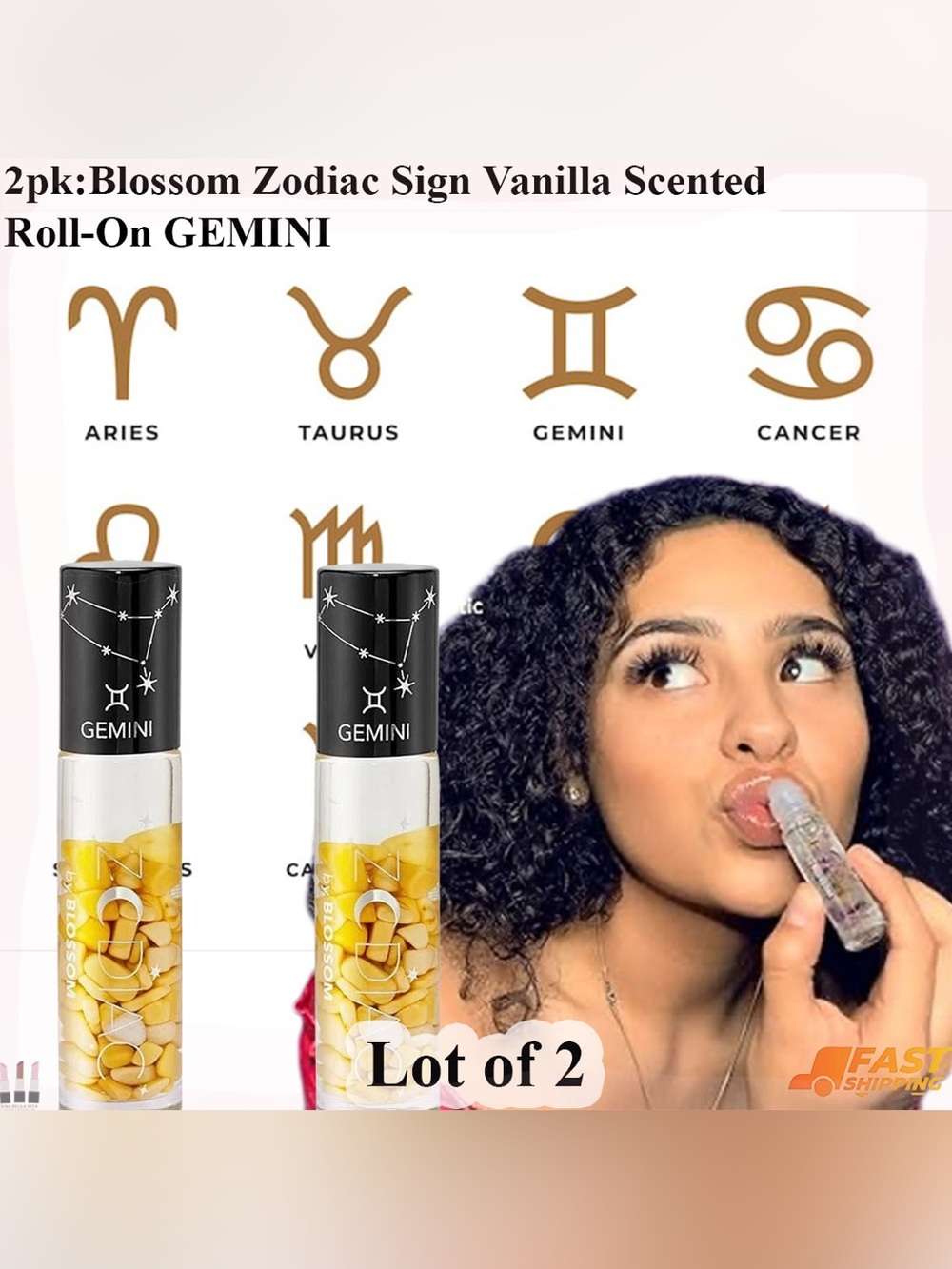 Gemini Vanilla Scented Lip Gloss Roll-On - Lot of 2 (Clear with Gold Petals)